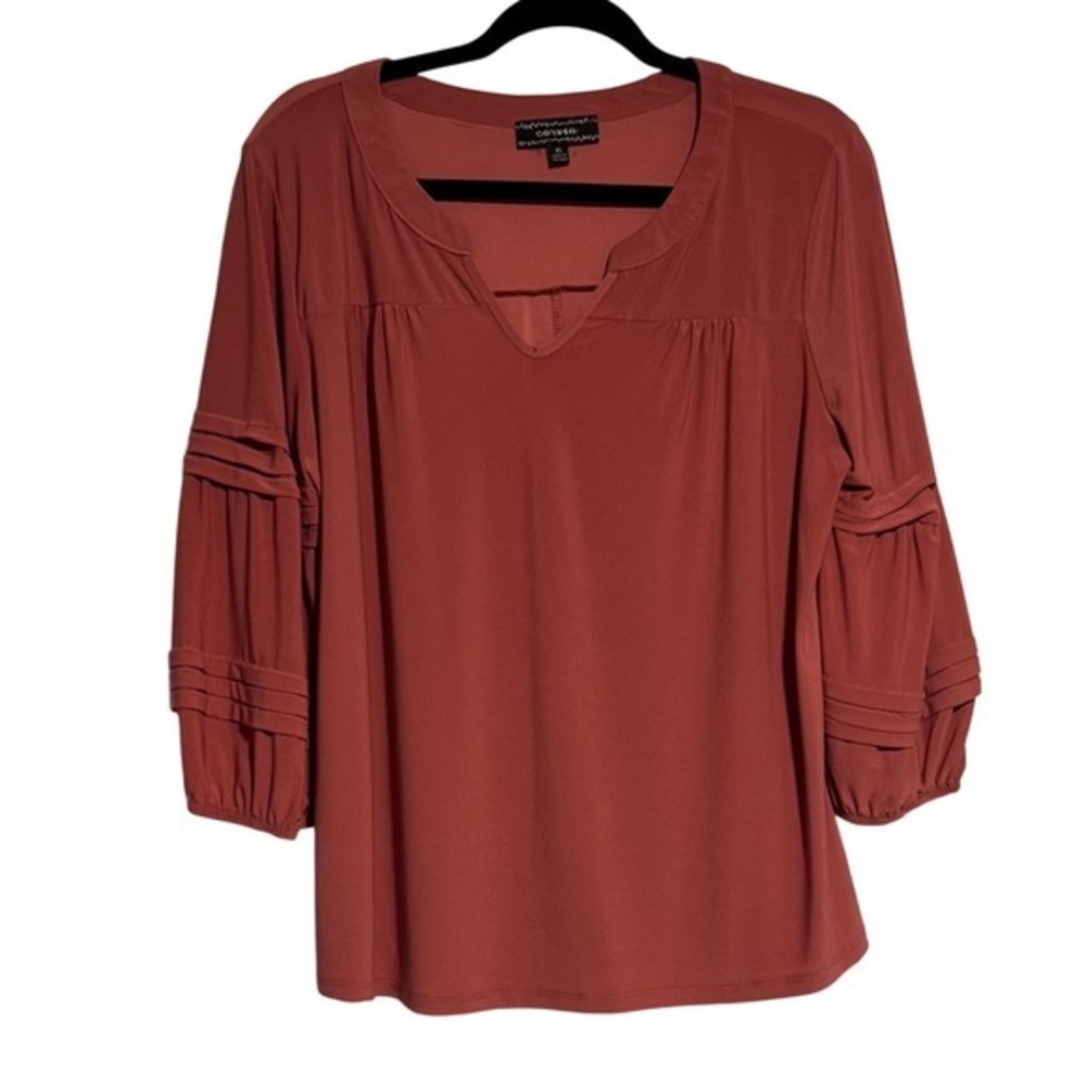 Corvia Blouse Women XL Mauve Excellent Pintuck Lantern Sleeve Split Neck - Picture 4 of 8
